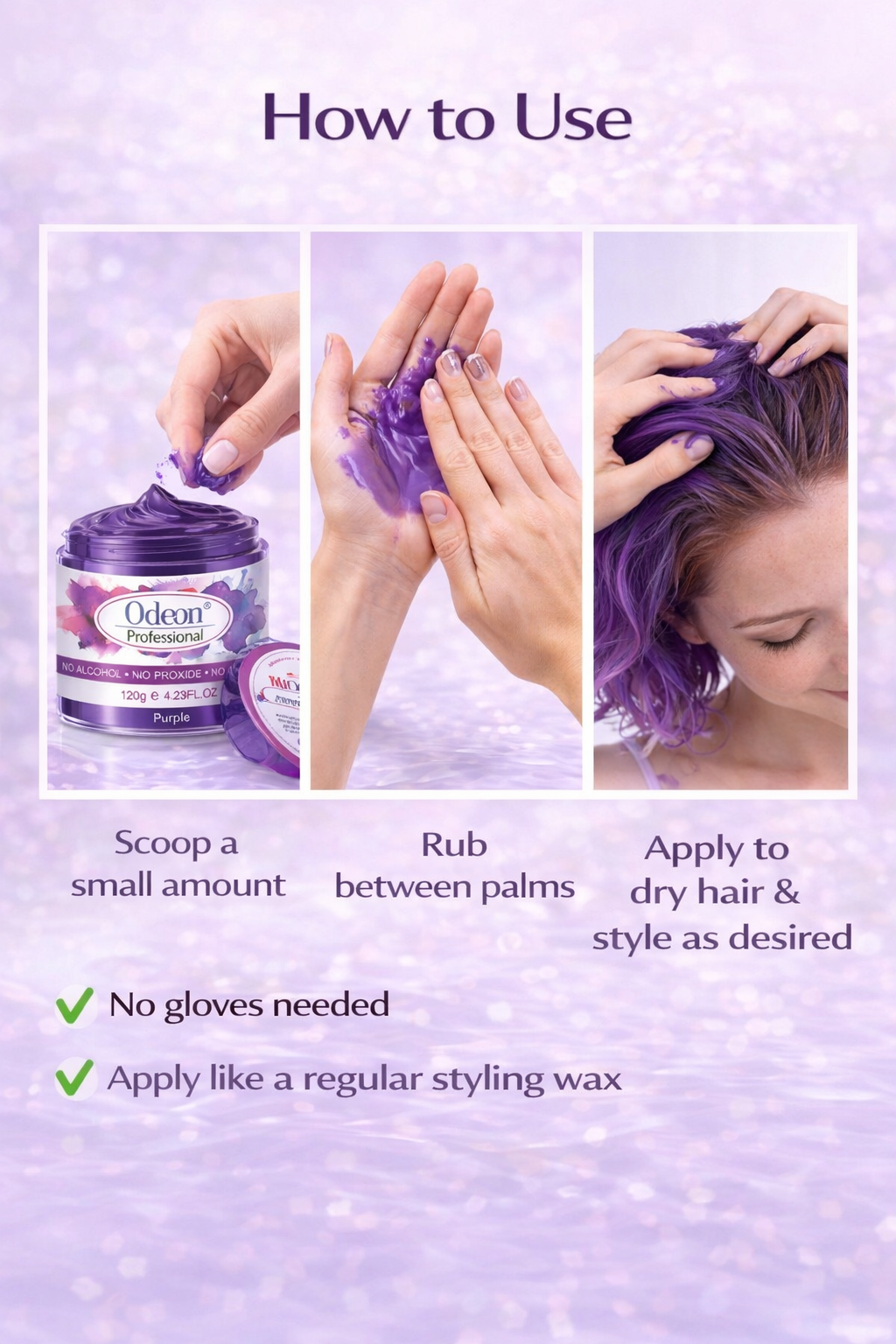 Odeon Professional Purple Hair Color Wax, Temporary Hair Dye for Women &amp; Men (4.23oz)