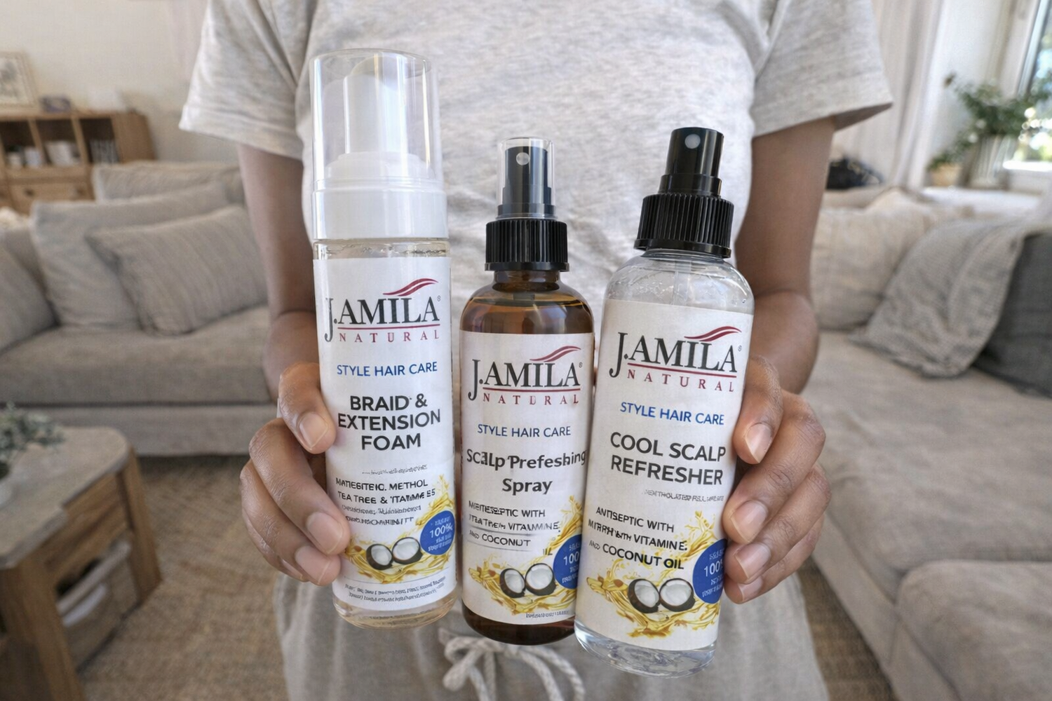 J. AMILA Natural Cool Scalp Refresher with Menthol, Myrrh, Vitamin E &amp; Coconut Oil – Cooling Scalp Spray for Braids, Wigs, Natural &amp; Synthetic Hair (8 oz)