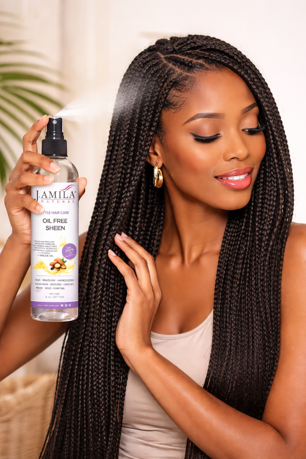 J. AMILA Natural Oil Free Sheen Spray with Vitamin E &amp; Argan Oil – Lightweight Shine, Heat &amp; UV Protection for Wigs, Braids &amp; Natural Hair 8 oz 237 ml