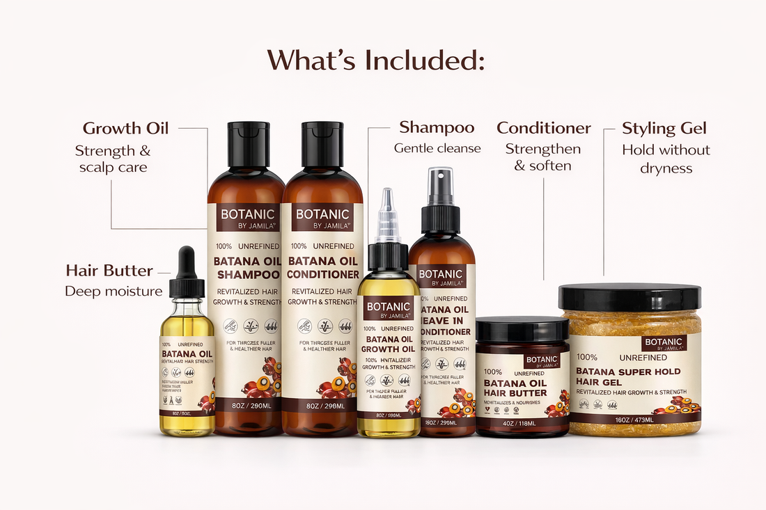 Botanic by jamila 100% Unrefined Full Batana Hair Care Routine Line Products 100% Unrefined Batana Oil System