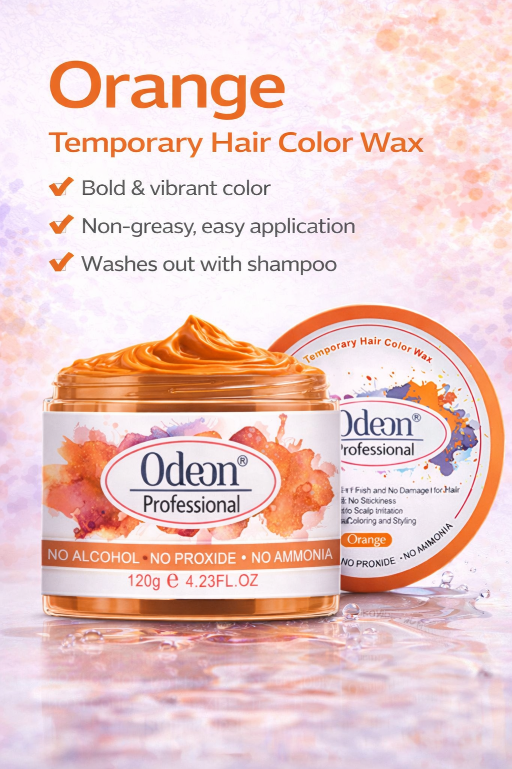 Odeon Professional Orange Hair Color Wax, Temporary Hair Dye for Women &amp; Men (4.23oz)