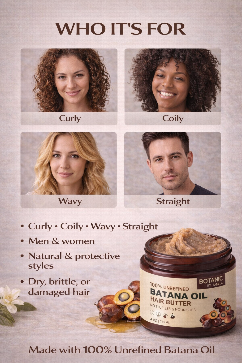 Botanic by J.Amila Batana Hair Butter – 100% Unrefined | Deep Moisture &amp; Strength (2oz &amp; 4oz)