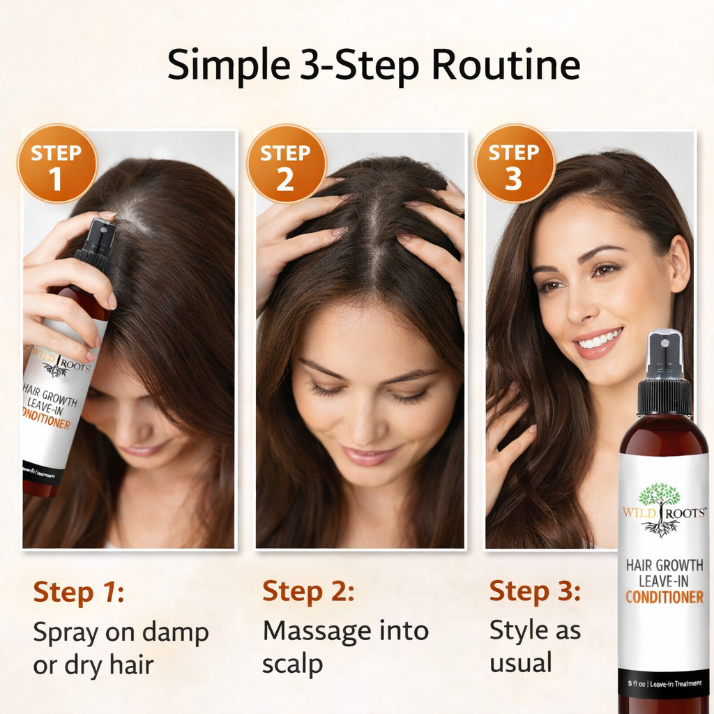 Wild Roots Hair Growth Leave-In Conditioner Spray – Thickening, Strengthening &amp; Volume Boost Treatment (8oz)