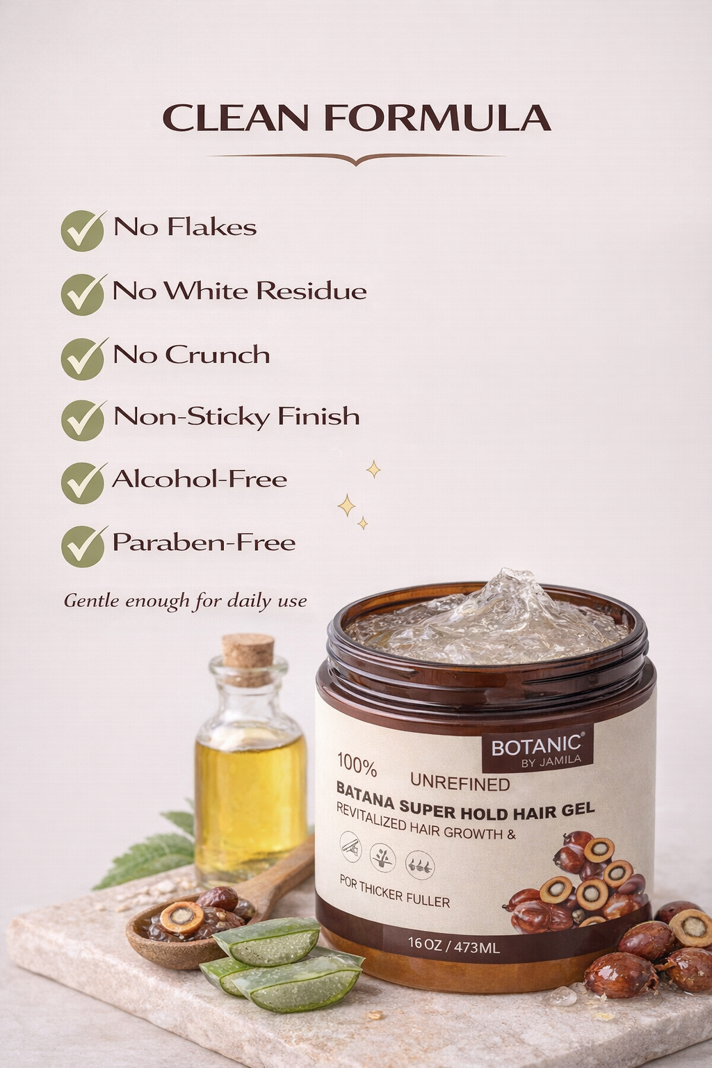 Botanic by J.Amila Batana Super Hold Hair Gel – Strong Hold, No Flakes (16oz)