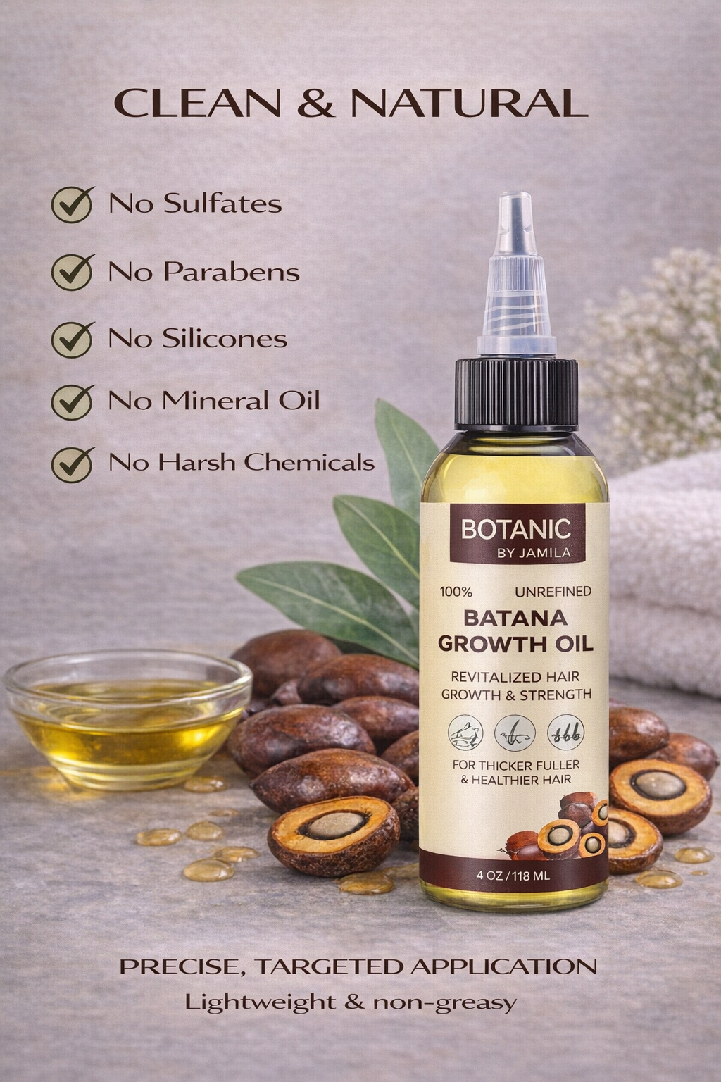 Botanic by J.Amila 100% Unrefined Batana Growth Oil Strengthen, Nourish &amp; Support Hair Growth 4 oz