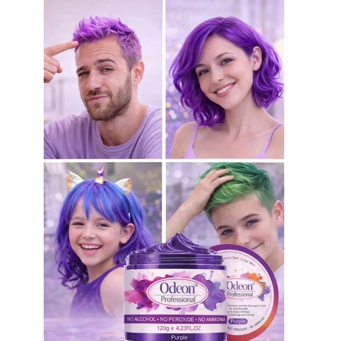 Odeon Professional Purple Hair Color Wax, Temporary Hair Dye for Women &amp; Men (4.23oz)