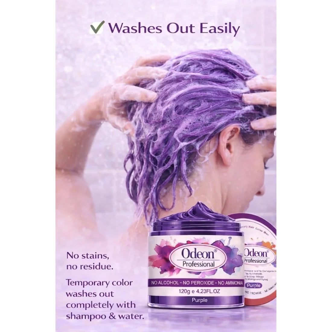 Odeon Professional Purple Hair Color Wax, Temporary Hair Dye for Women &amp; Men (4.23oz)