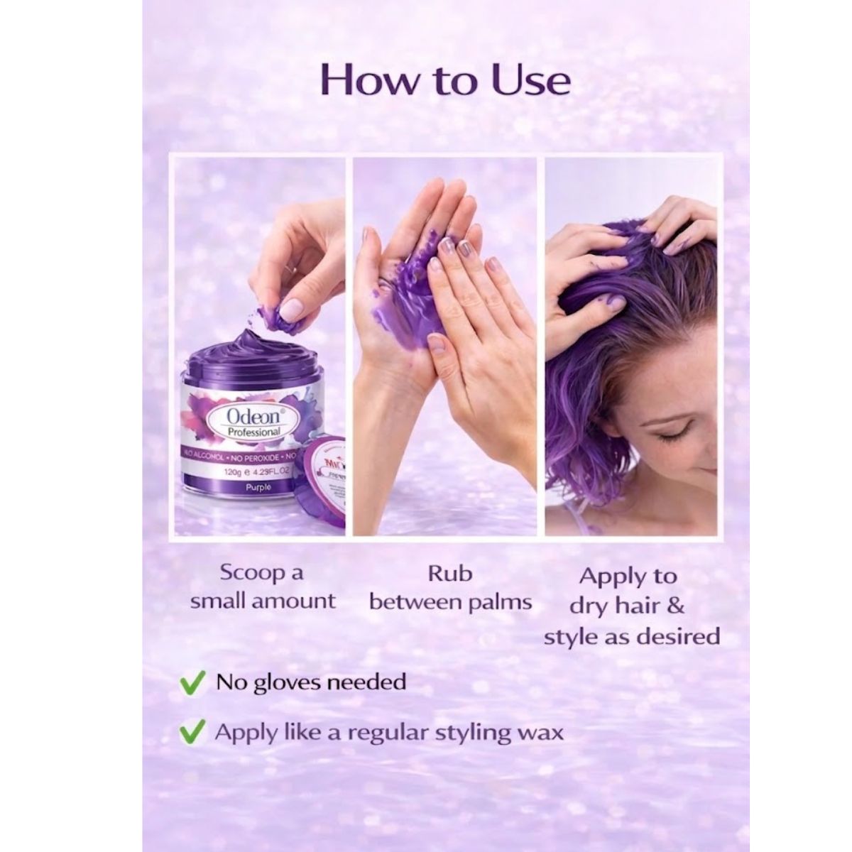 Odeon Professional Purple Hair Color Wax, Temporary Hair Dye for Women &amp; Men (4.23oz)
