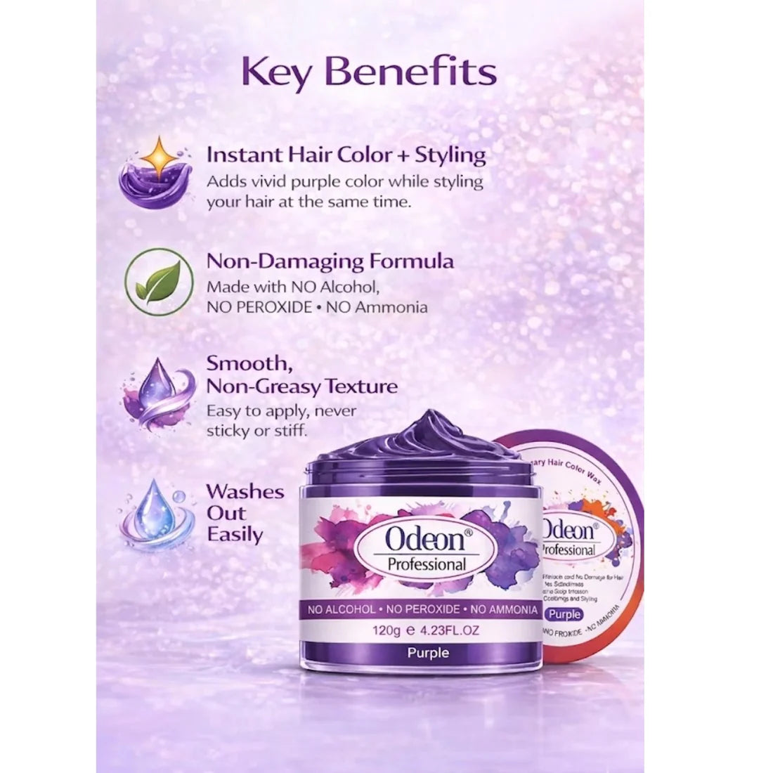 Odeon Professional Purple Hair Color Wax, Temporary Hair Dye for Women &amp; Men (4.23oz)
