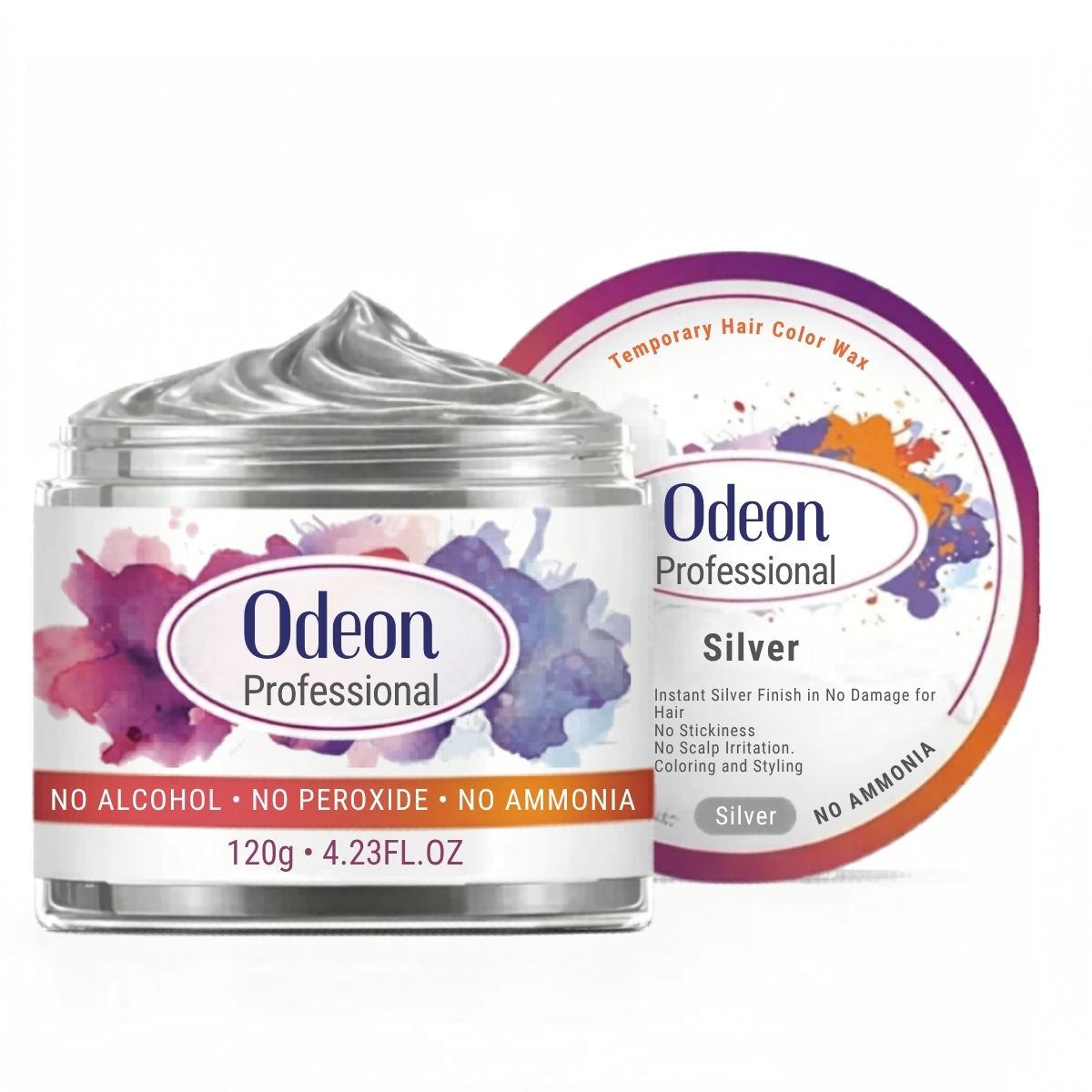 Odeon Professional Silver Hair Color Wax – Temporary Hair Dye for Women &amp; Men | Washable, Natural Ingredients, Easy Styling (4.23oz)