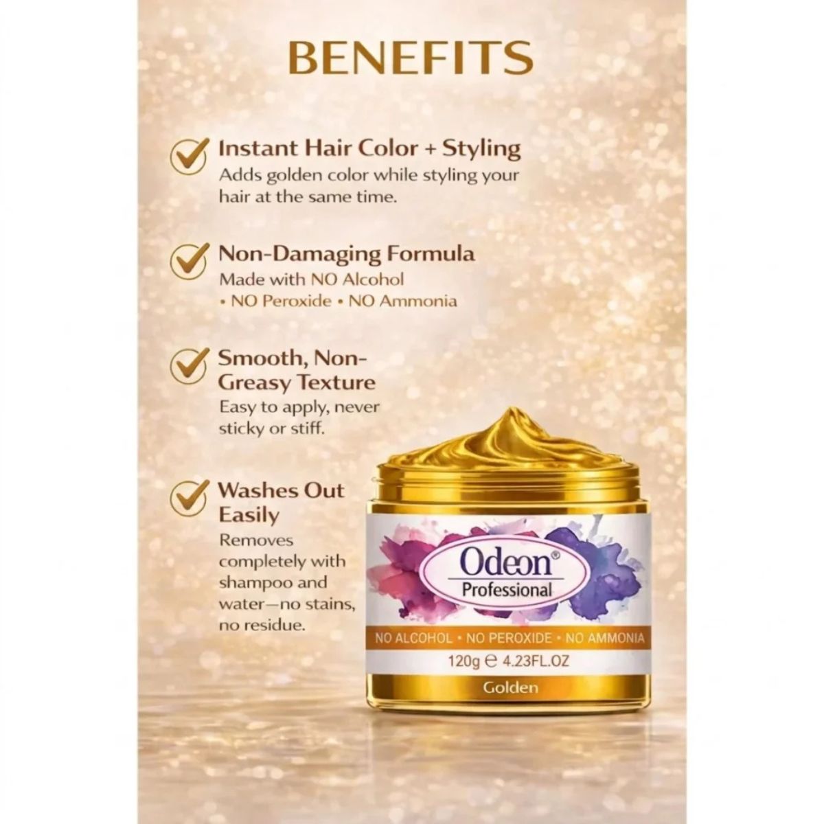 Odeon Professional Hair Color Wax Temporary Hair Dye For Women &amp; Men Gold (4.23oz)