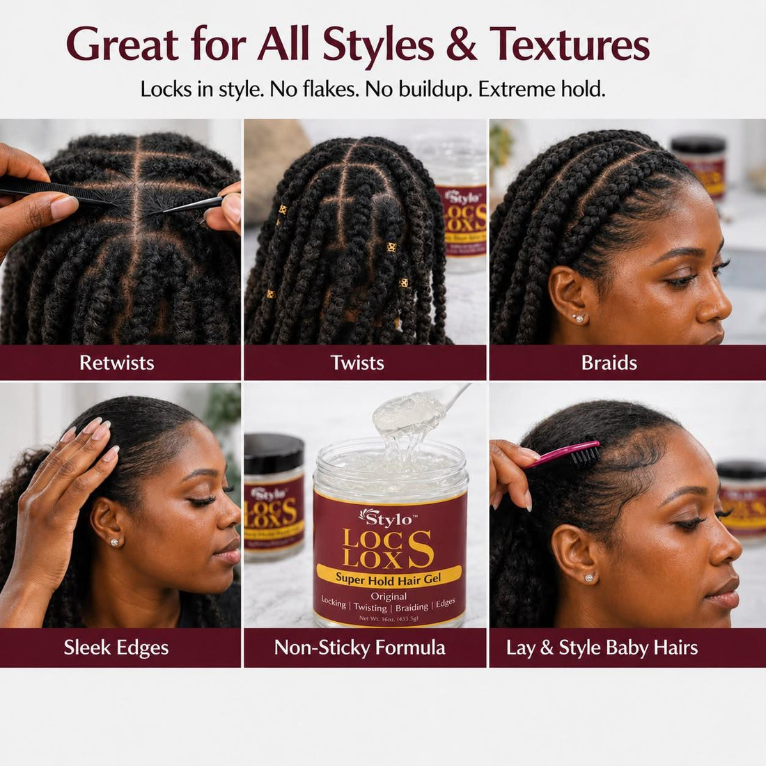 Stylo™ Locs Loxs Super Hold Hair Gel Locking, Twisting, Braiding &amp; Edges 16oz