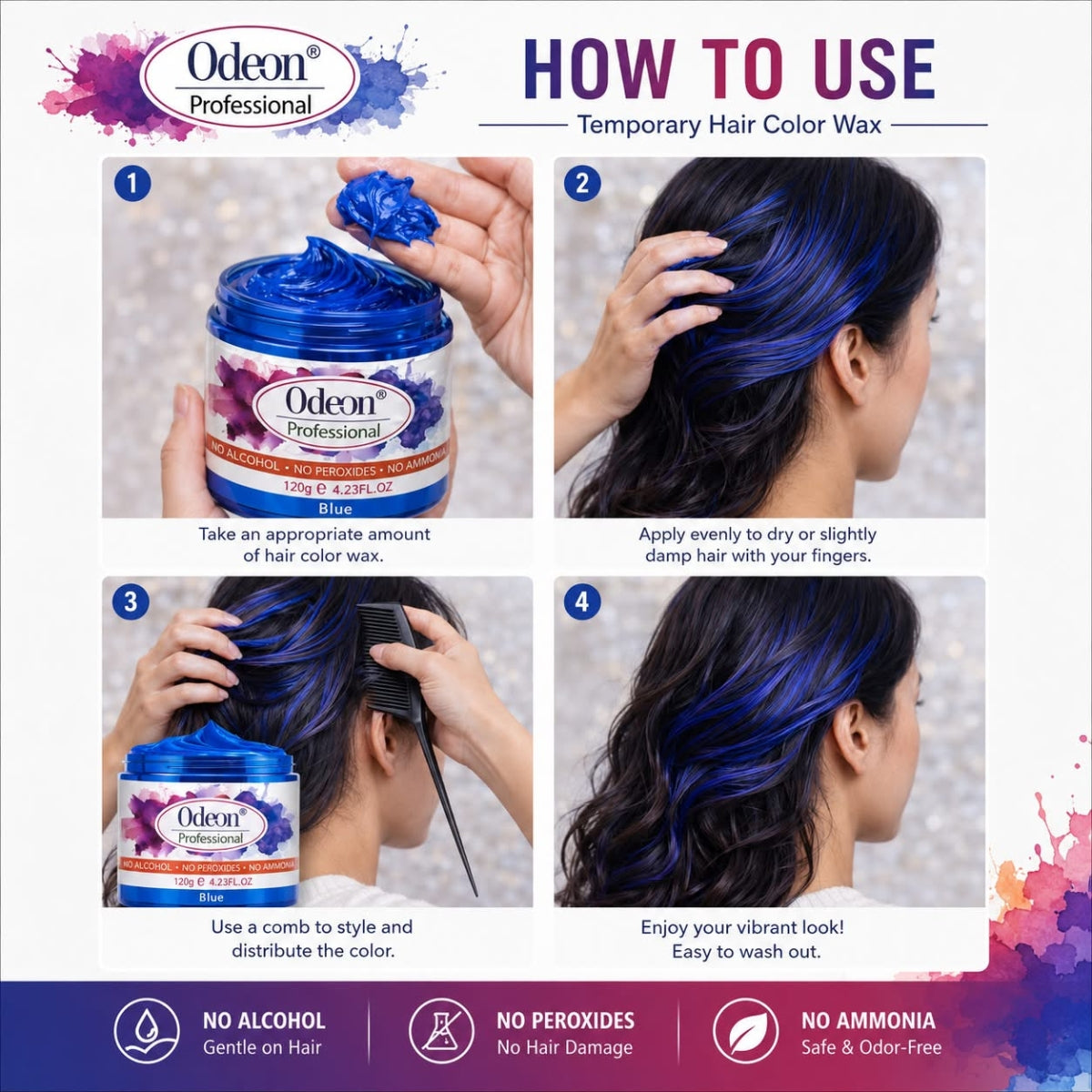 Odeon Professional Blue Hair Color Wax, Temporary Hair Dye for Women &amp; Men (4.23oz)