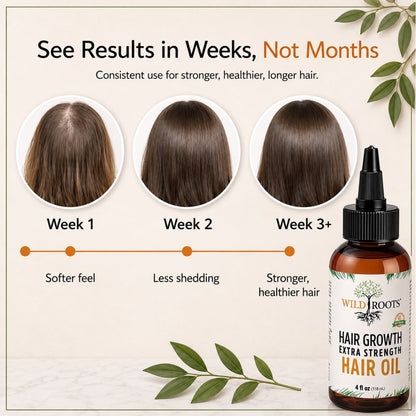 Wild Roots Extra Strength Hair Growth Oil – Fast-Growing, Thickening Scalp &amp; Hair Treatment (4oz)
