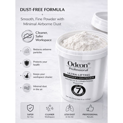 Odeon® Professional Ultra-Lifting Powder Lightener – Dust-Free Bleach, Up to 7 Levels of Lift (8 Oz)
