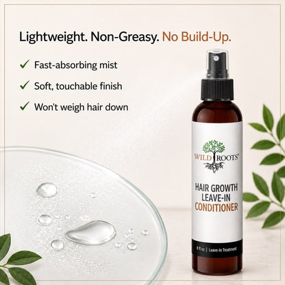 Wild Roots Hair Growth Leave-In Conditioner Spray – Thickening, Strengthening &amp; Volume Boost Treatment (8oz)