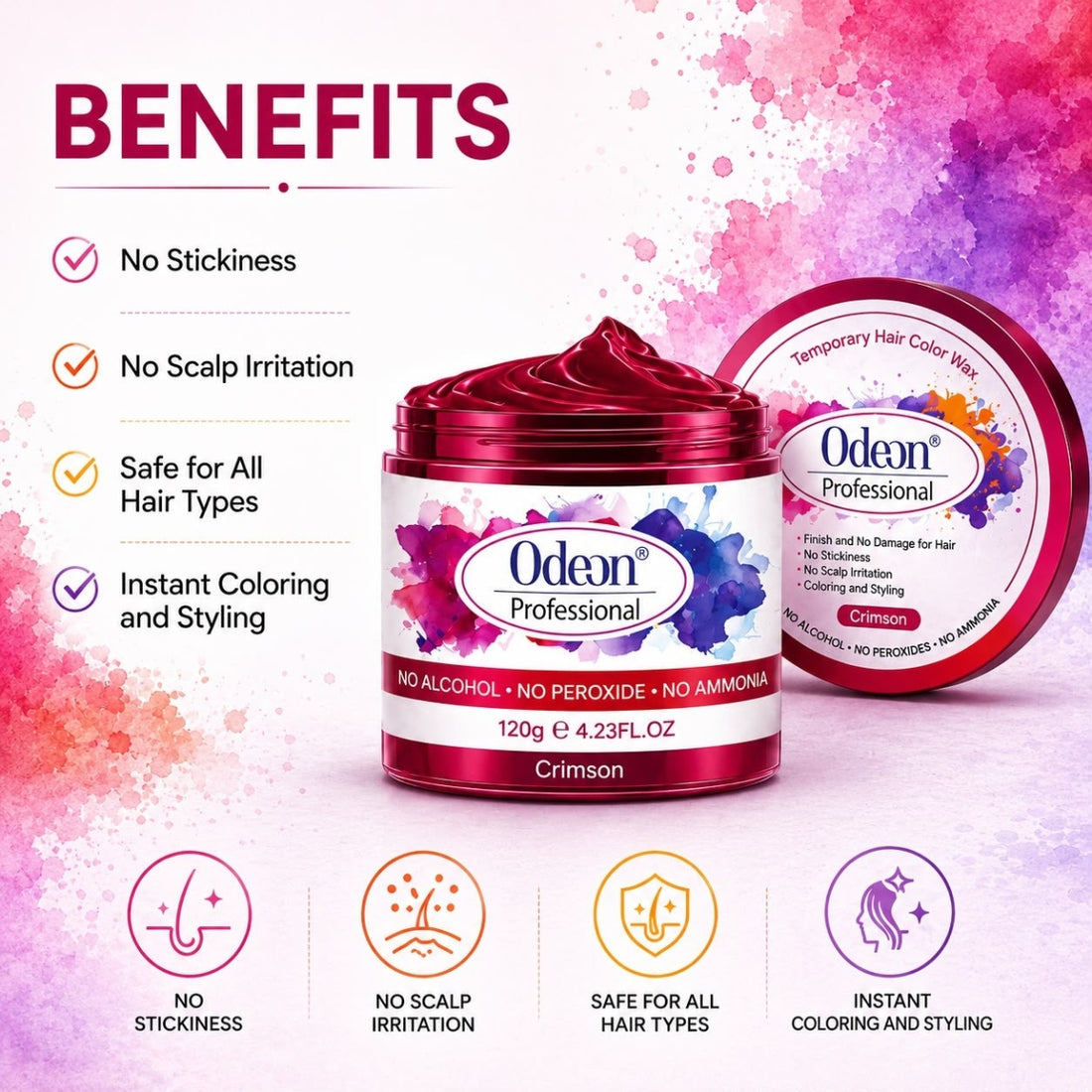 Odeon Professional CRIMSON Hair Color Wax, Temporary Hair Dye for Men &amp; Women  (4.23oz)