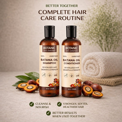 Botanic Hair Care 100% Unrefined Batana Oil Shampoo + Conditioner Bundle Complete Hair Care System 8oz