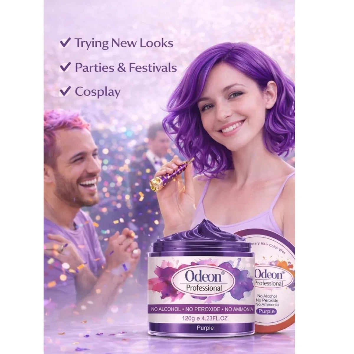 Odeon Professional Purple Hair Color Wax, Temporary Hair Dye for Women &amp; Men (4.23oz)