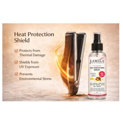 J. Amila Natural Silk Smoothing Serum with Argan Oil – Heat Protectant, Frizz Control &amp; High Gloss Shine for Natural Hair, Wigs &amp; Extensions (2 oz / 59.2 ml)