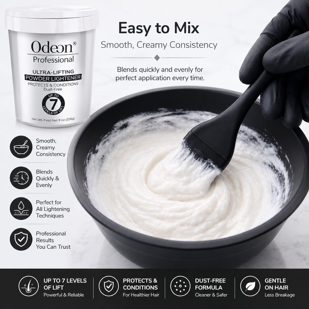 Odeon® Professional Ultra-Lifting Powder Lightener – Dust-Free Bleach, Up to 7 Levels of Lift (4 Oz)
