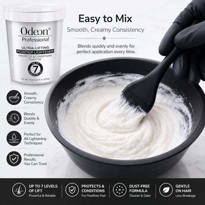 Odeon® Professional Ultra-Lifting Powder Lightener – Dust-Free Bleach, Up to 7 Levels of Lift (4 Oz)