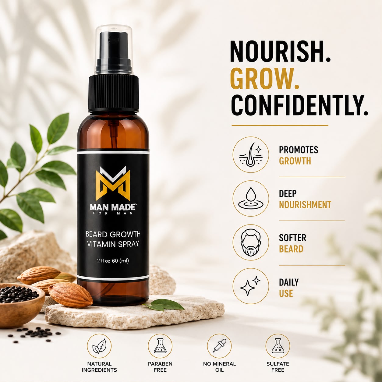 Man Made Beard Growth Vitamin Spray | Fuller &amp; Healthier Beard Growth