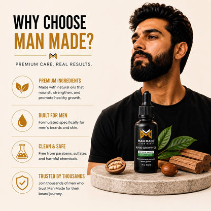 Man Made Sandalwood Beard Growth Oil | Fuller, Softer &amp; Healthier Beard