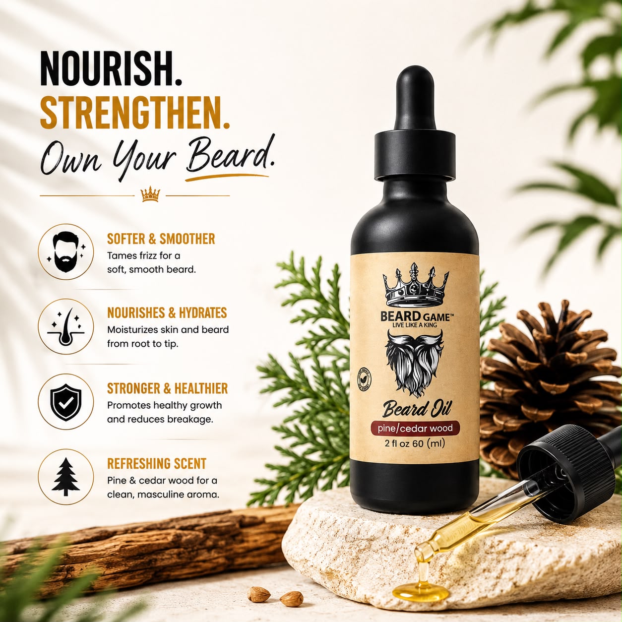 Beard Game Pine &amp; Cedarwood Beard Oil | Soften, Condition &amp; Nourish