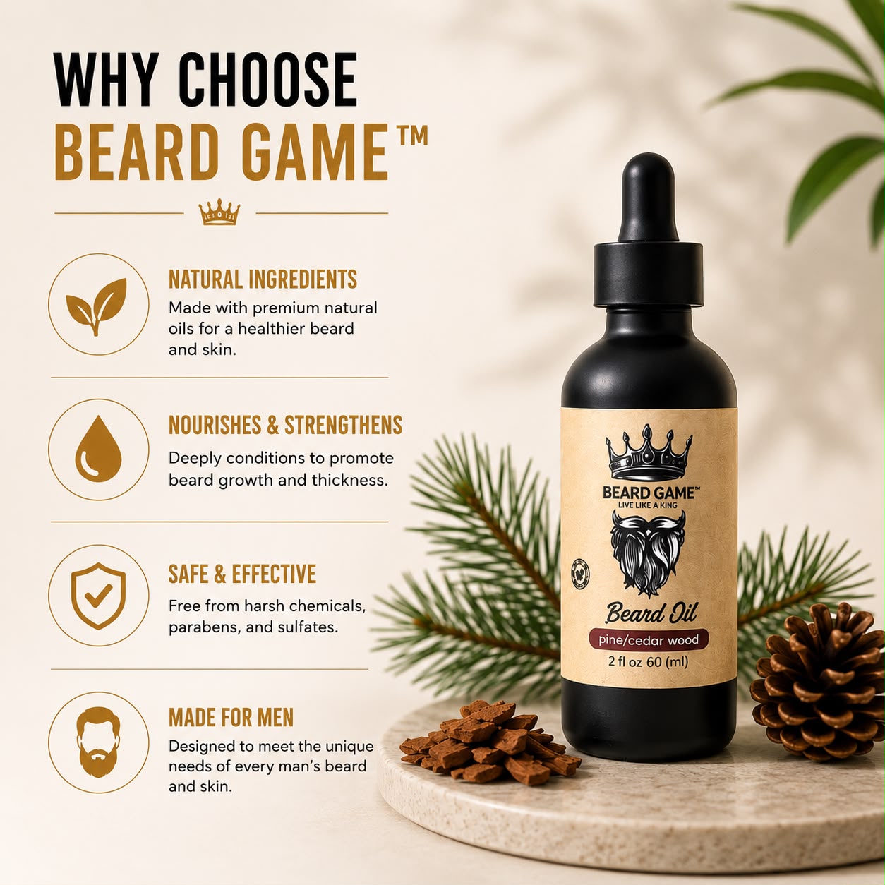 Beard Game Pine &amp; Cedarwood Beard Oil | Soften, Condition &amp; Nourish