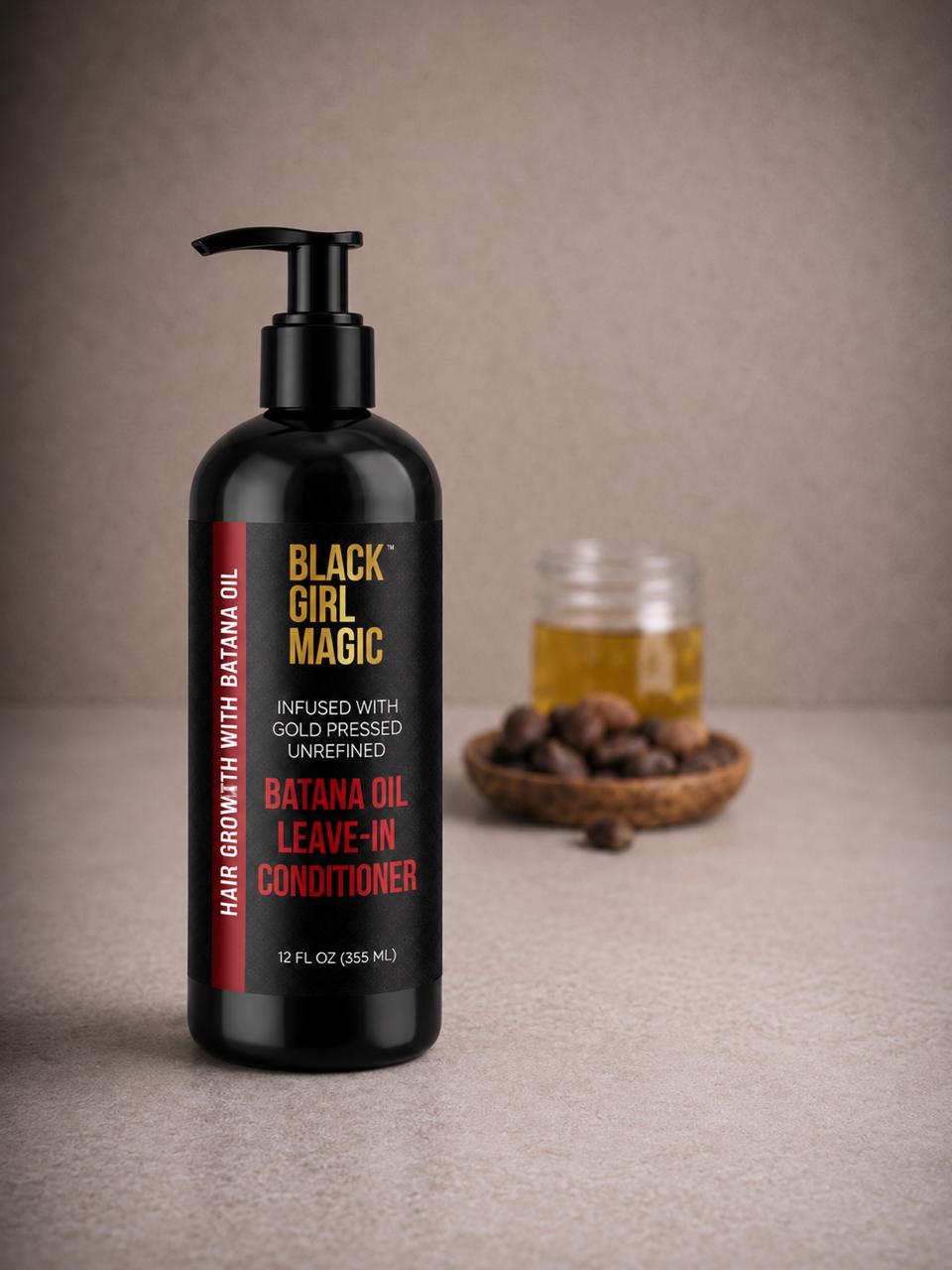 Black Girl Magic infused with gold press, unrefined Batana oil leave in conditioner 12 Oz