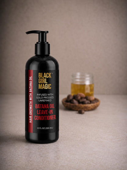 Black Girl Magic infused with gold press, unrefined Batana oil leave in conditioner 12 Oz