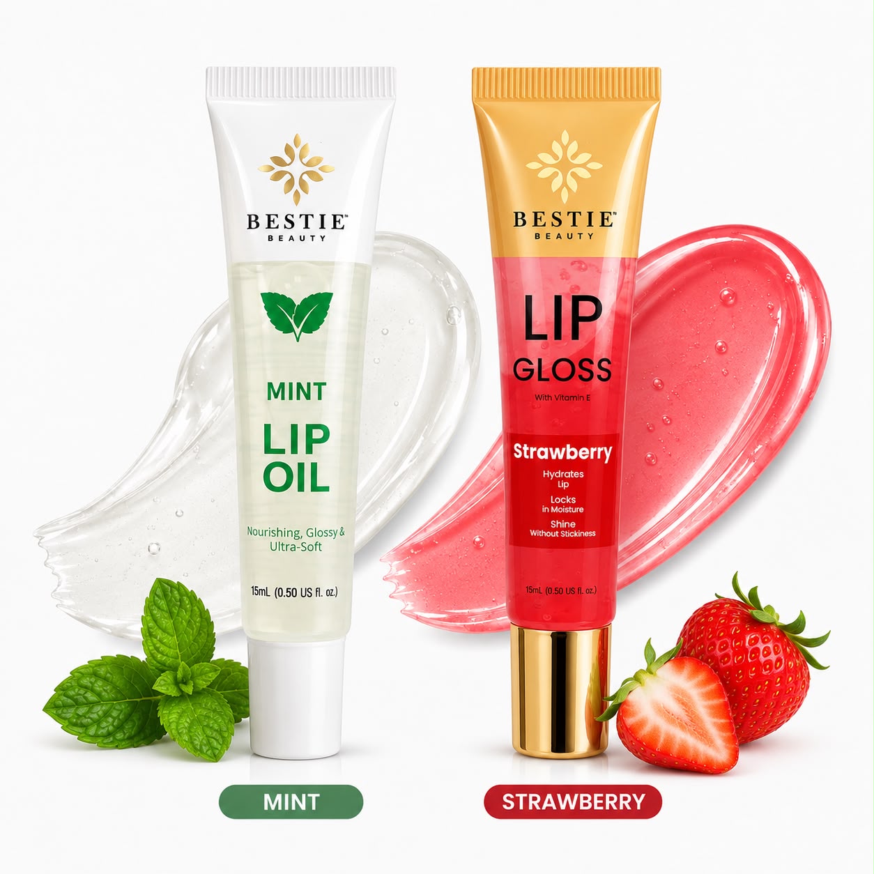 Bestie Beauty Mint Lip Oil &amp; Strawberry Lip Gloss Duo