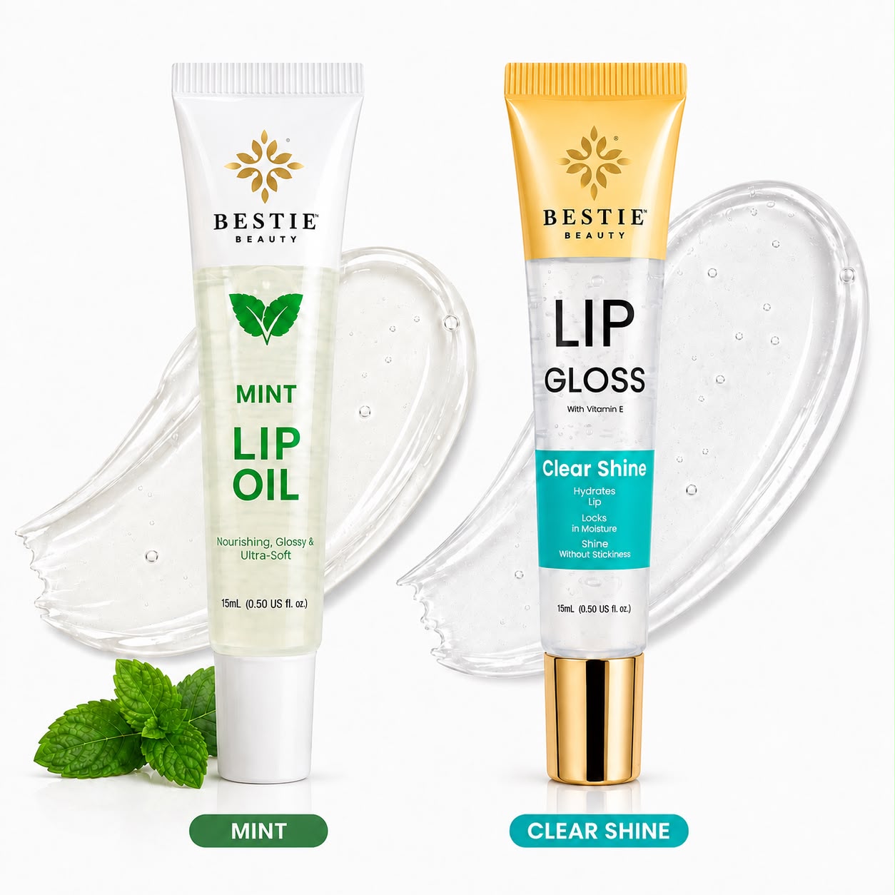 Bestie Beauty Mint Lip Oil &amp; Clear Shine Lip Gloss Duo