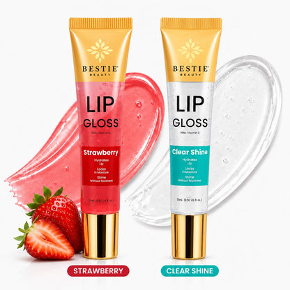 Bestie Beauty Strawberry &amp; Clear Shine Lip Gloss Duo