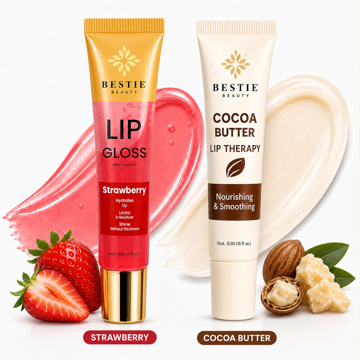 Bestie Beauty Strawberry Lip Gloss &amp; Cocoa Butter Lip Therapy Duo