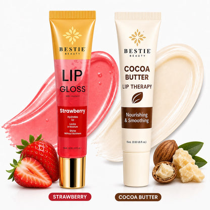 Bestie Beauty Strawberry Lip Gloss &amp; Cocoa Butter Lip Therapy Duo