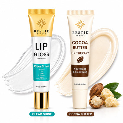 Bestie Beauty Clear Shine Lip Gloss &amp; Cocoa Butter Lip Therapy Duo