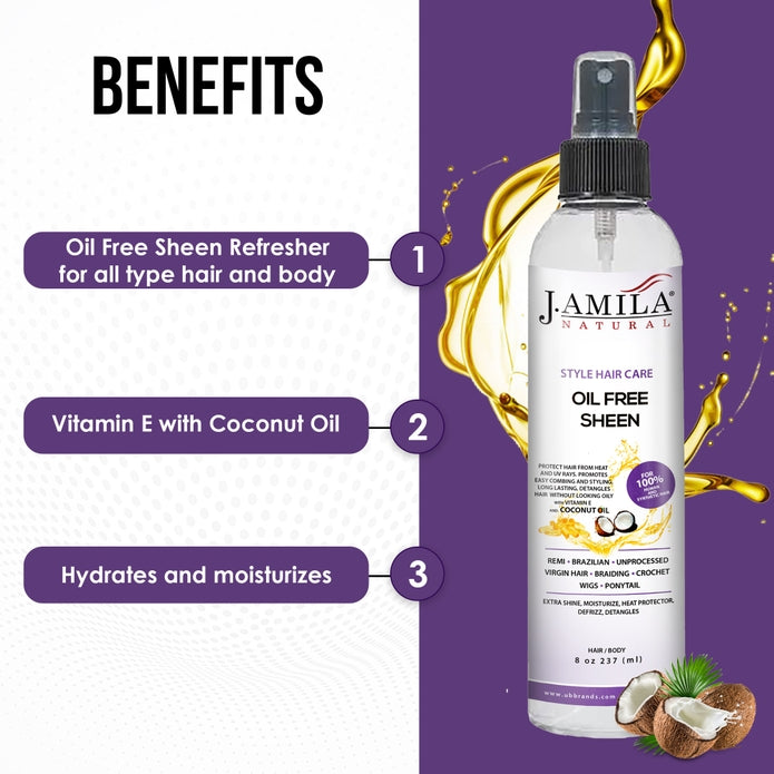 J. AMILA NATURAL Hair Care Styling Oil Free Sheen wirh Vitamin E &amp; Coconut Oil 8 oz 237ml