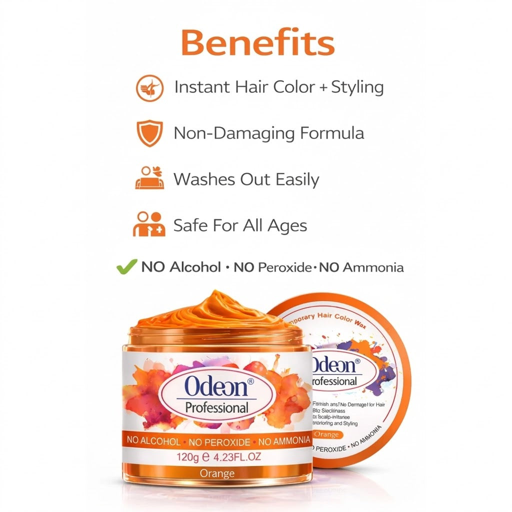 Odeon Professional Orange Hair Color Wax, Temporary Hair Dye for Women &amp; Men (4.23oz)