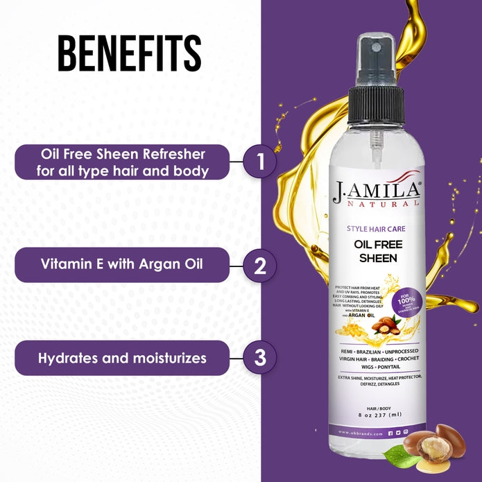 J. AMILA NATURAL Hair Care Styling Oil Free Sheen with Vitamin E &amp; Argan Oil For All Hair Types8 oz 237ml