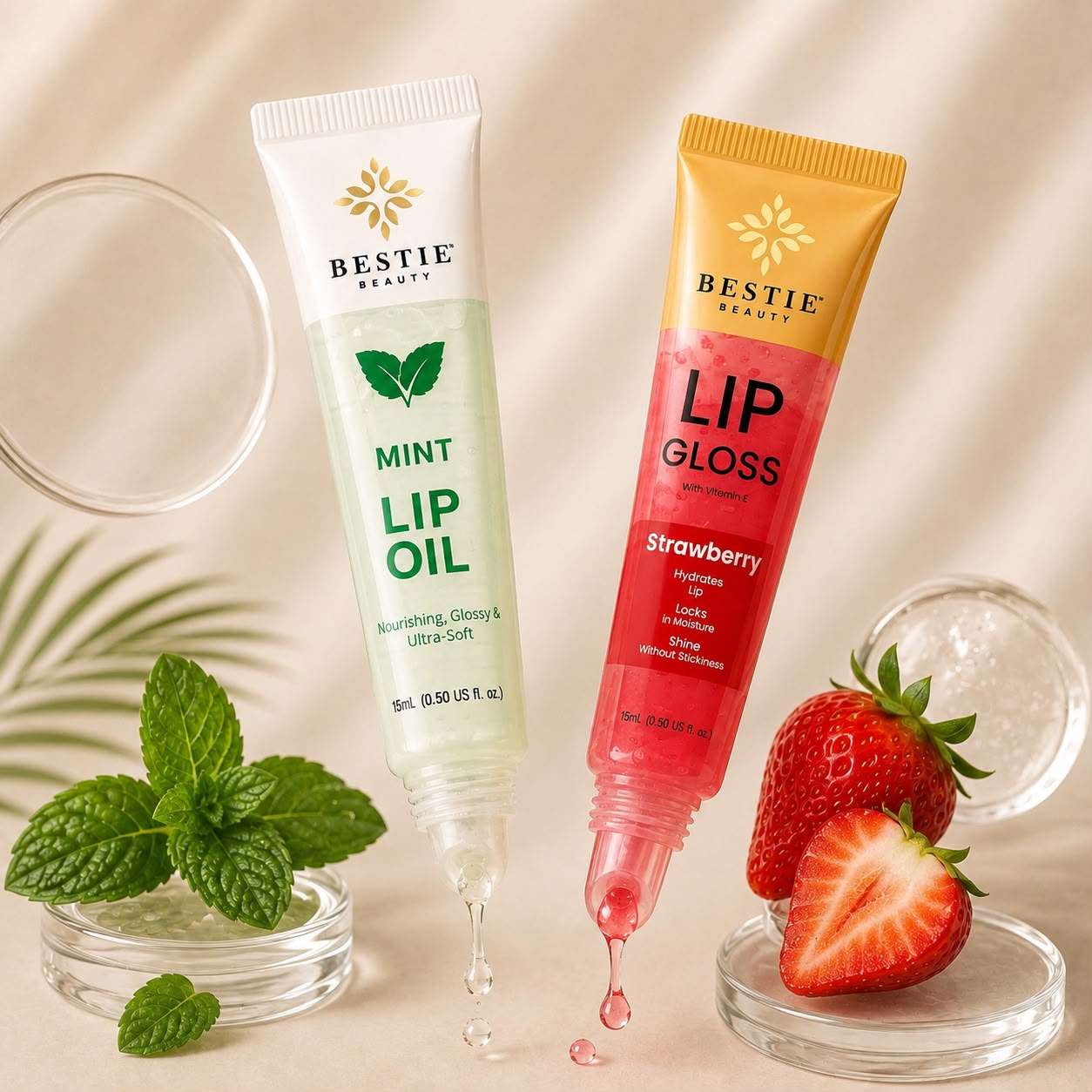Bestie Beauty Mint Lip Oil &amp; Strawberry Lip Gloss Duo