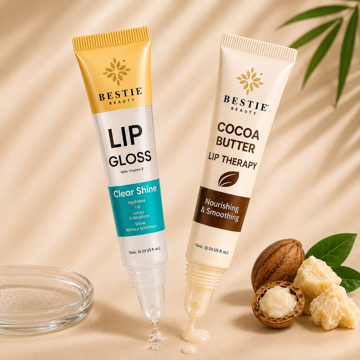 Bestie Beauty Clear Shine Lip Gloss &amp; Cocoa Butter Lip Therapy Duo
