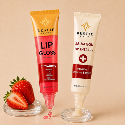 Bestie Beauty Strawberry Lip Gloss &amp; Salvation Lip Therapy Duo
