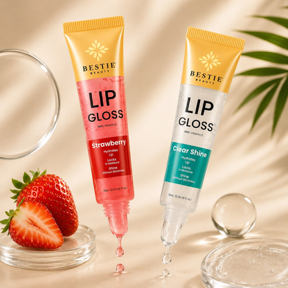 Bestie Beauty Strawberry &amp; Clear Shine Lip Gloss Duo