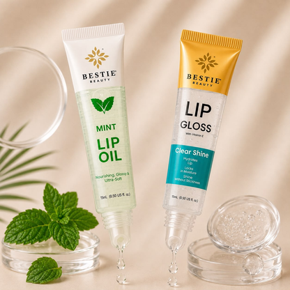 Bestie Beauty Mint Lip Oil &amp; Clear Shine Lip Gloss Duo