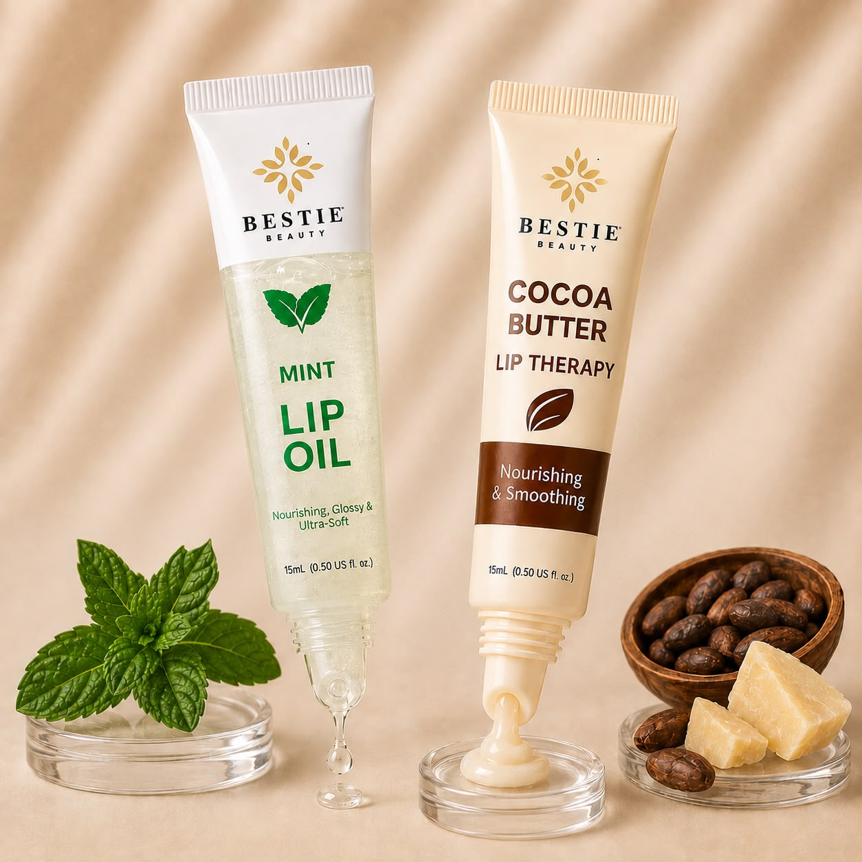 Bestie Beauty Mint Lip Oil &amp; Cocoa Butter Lip Therapy Duo